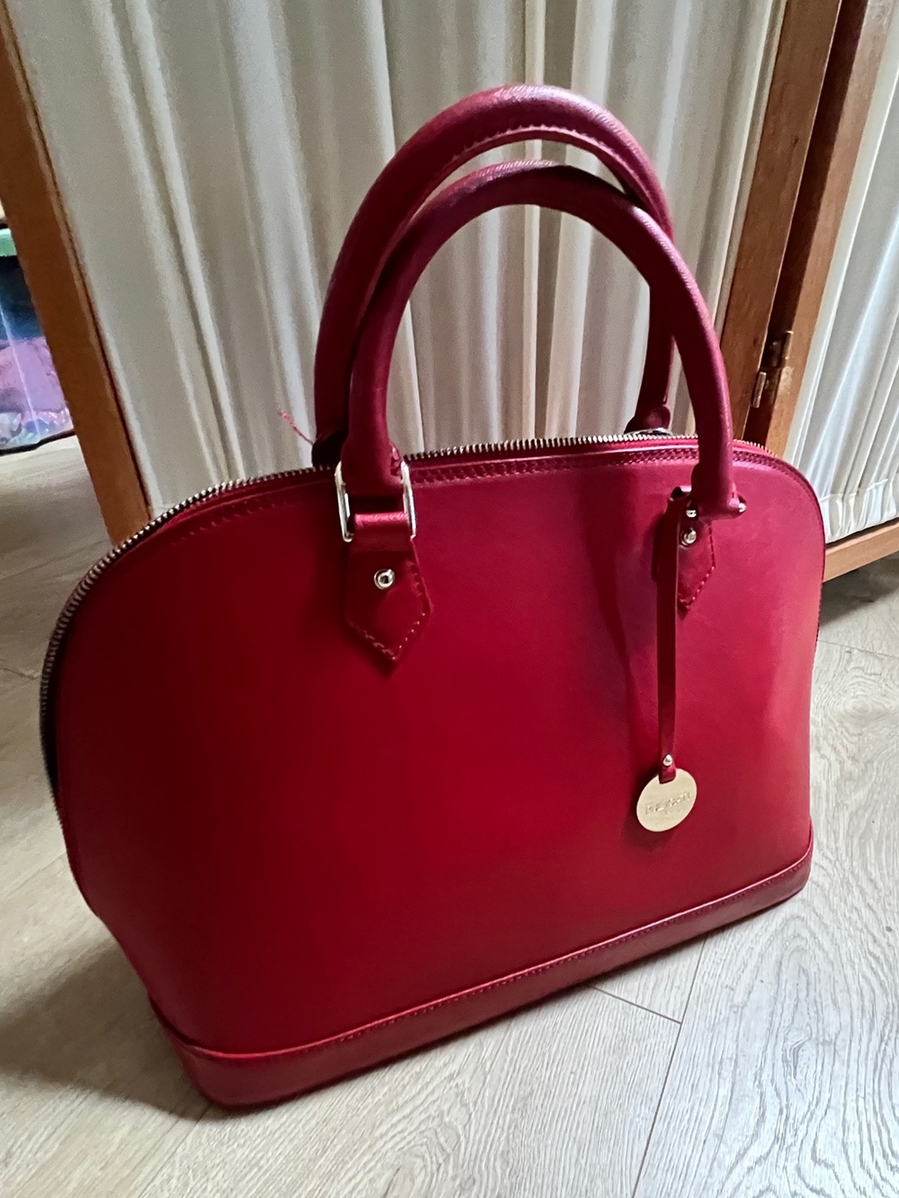 Pulicati Handbag Satchel Red Genuine Leather Made In Italy Classic Vintage